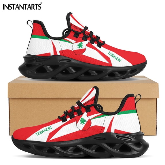 Spring Summer Breathable Lace up Mesh Swing Sneakers Lebanon Flag Printed Ladies Running Shoes Lightweight Zapatos
