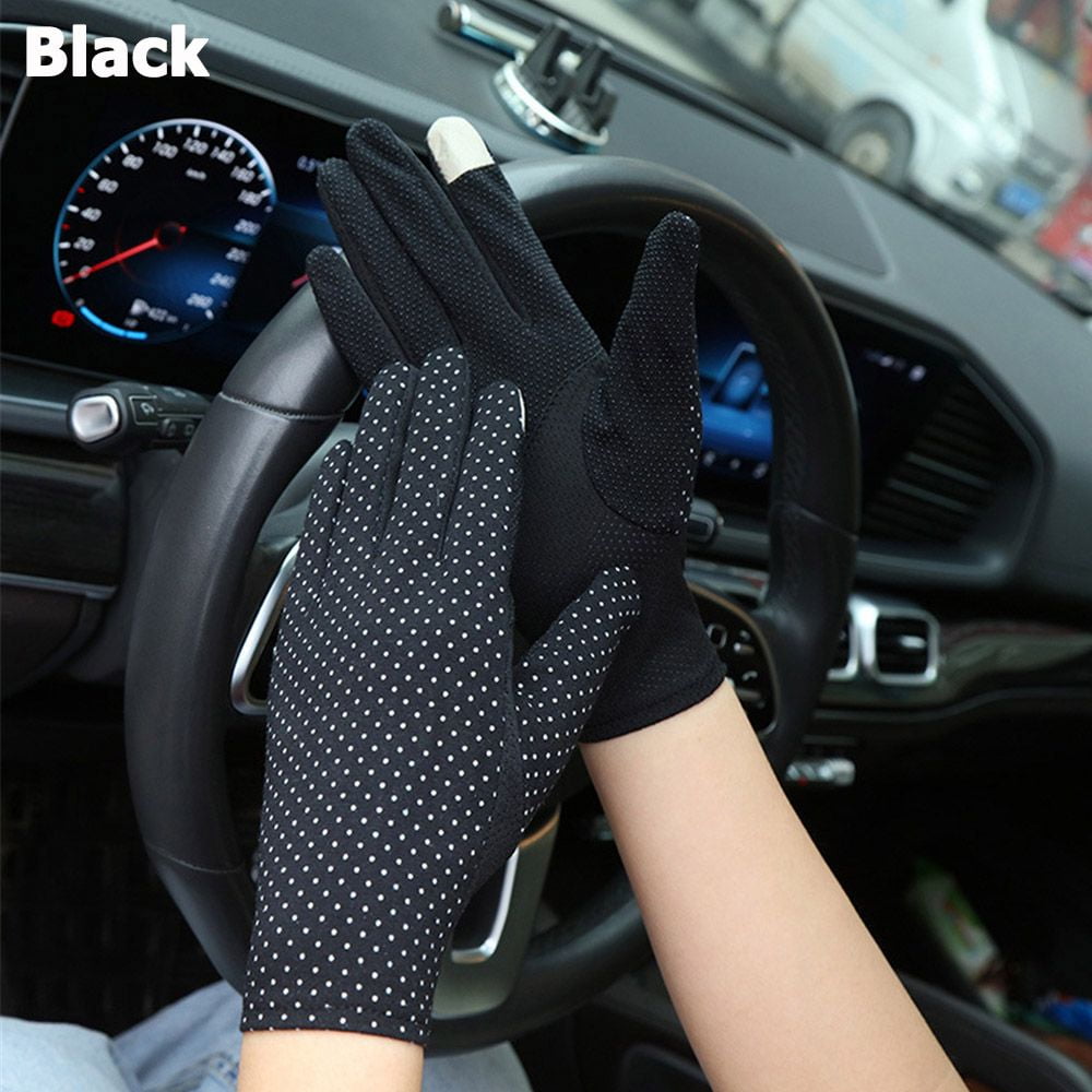Spring Summer Breathable Non-slip Cotton Sunscreen Thin Mittens Cyclist  Driving Gloves UV Protection Full Finger Gloves BLACK