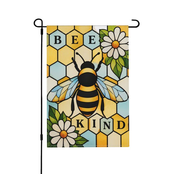 Spring Summer Bumble Bee Stained Glass Garden Flag With Daisy Flower Honeycomb Design For Yard Outdoor Home Decor 12x18 in