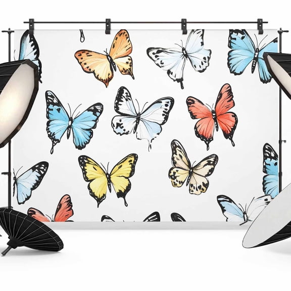 Spring Summer Butterflies Backdrop for Photography, Fabric Photo Background Backdrop, Farmhouse Butterfly Photo Booth Background for Portrait Photoshoot Video Wedding Studio Decoration Banner 7x5ft