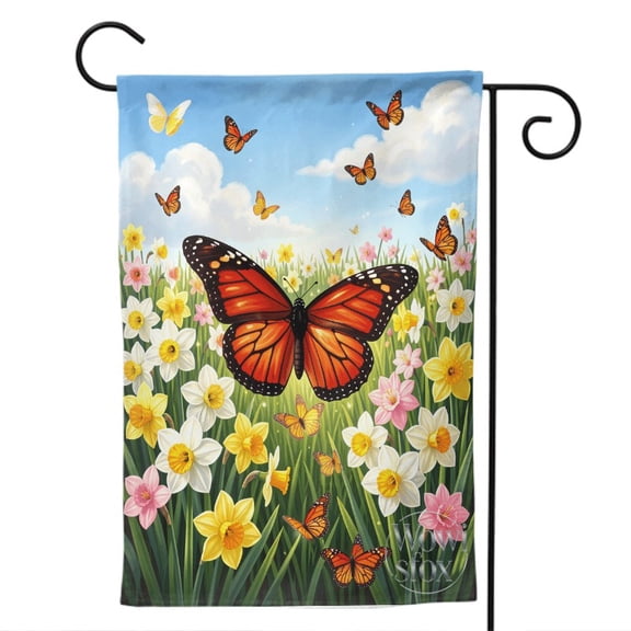 Spring Summer Butterfly Daffodil Garden Flag 12X18 Inch Double Sided Butterfly Daffodil Floral Banner for Outside Porch Lawn Patio Courtyard Farmhouse Seasonal Outdoor Yard Landscape Display Decor