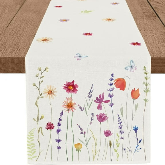 Spring Summer Butterfly Daisy Floral Table Runner Eucalyptus Wild Flowers Burlap Table Runners Farmhouse Seasonal Table Center Decor for Home Kitchen Dining in/Outdoor 13x72 Inch
