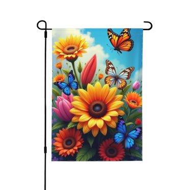 PHYHOO Spring Garden Flag Double Sided Vertical, Monarch Butterfly Floral Flower Welcome Garden Yard House Flags Outside Outdoor Sunflower Spring Summ
