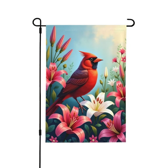 Spring Summer Cardinal Bird Garden Flag Double Sided 12x18 Inch Floral Lily Bird Yard Flag Outdoor Decor House Seasonal Farmhouse Banner