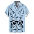 thumbnail image 1 of Spring Summer Casual Button Down Shirt Men's Easter Rabbit Print Short Sleeve Blue XXXL, 1 of 4