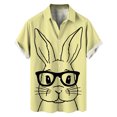 thumbnail image 1 of Spring Summer Casual Button Down Shirt Men's Easter Rabbit Print Short Sleeve Yellow M, 1 of 4