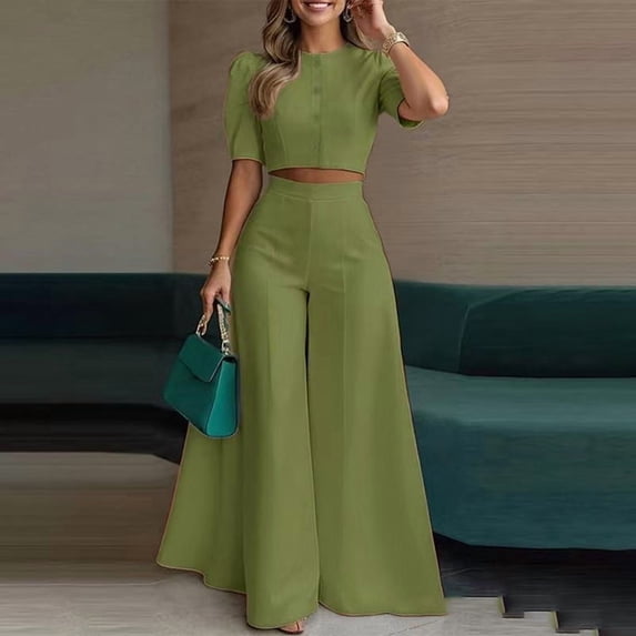 Spring/Summer Casual Chic Short Top and Pants Two-Piece Set