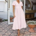thumbnail image 1 of Spring/Summer Casual Commute Vacation V-neck High-waisted Short-sleeved Slit Dress for Women, 1 of 5