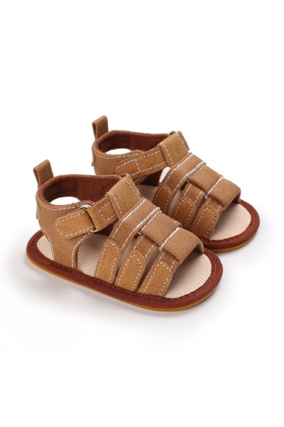 Spring Summer Children Baby Toddler Sandals Boys Girls Flat Bottom Light Open Toe Hook Loop Solid Color Style, 0-6 Months, Brown