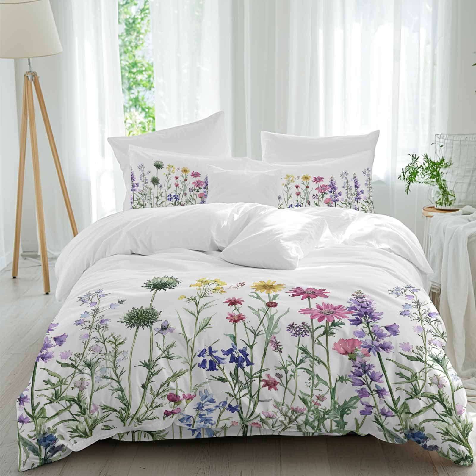 Spring Quilt Set Spring Summer Comforter Set California King Size, Colorful Wildflower ...