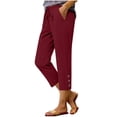 thumbnail image 1 of Spring Summer Cotton Linen Capris Pants for Women Elastic Waist Straight Leg Cropped Trouser with Pockets, 1 of 6