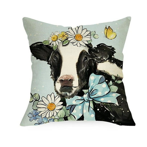 Spring Summer Cow Pig Decorative Throw Pillow Covers 18 x 18, Sweet Farm Daisy Flower Blue Truck Cushion Case Decor, Bless Our Home Farmhouse Decoration for Sofa Couch
