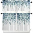 thumbnail image 1 of Spring Summer Curtain Valance and Tier Curtain Set 3PCS Rod Pocket Watercolor Spring Plant Eucalyptus Leaves Blue Valances for Windows Kitchen Cafe Valance Curtains 24 Inch Length Tier Valance, 1 of 6