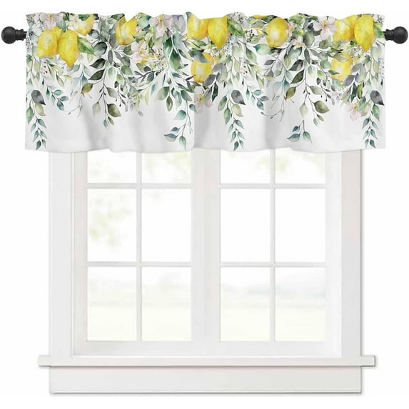 Spring Summer Curtain Valances for Windows Rod Pocket Decorative Window Treatments Pastoral Style Plants Eucalyptus Leaves Lemon Flowers Green Valance Curtains Kitchen Valances for Living Room 54"x18"