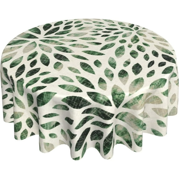Spring/Summer Dahlia Tablecloth Green Print Flower Table Cloths 60 Inches Indoor Outdoor Botanical Round Table Waterproof Table Cover for Kitchen Dining Party Wedding Holiday