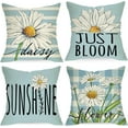 thumbnail image 1 of Spring Summer Daisy Flower Decorative Throw Pillow Covers 18 x 18 Set of 4, Sunshine Floral Buffalo Plaid Check Stripes Cushion Case Decor, Just Bloom Farmhouse Decoration for Sofa Couch, 1 of 5