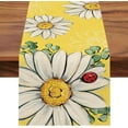 thumbnail image 1 of Spring Summer Daisy Flower Yellow Table Runner, Floral Eucalyptus Leaves Ladybug Kitchen Dining Table Decoration, Seasonal Burlap Indoor Outdoor Home Decor Party Supply 13 x 90 Inches, 1 of 6