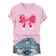 thumbnail image 1 of Spring Summer Date Night Wear – Women's Chic Printed Tee with Bow Design, Casual Short Sleeve Round Neck Top for Valentine's Day Theme Romantic Cute Outfits, 1 of 6