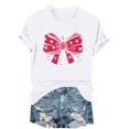 thumbnail image 1 of Spring Summer Date Night Wear – Women's Chic Printed Tee with Bow Design, Casual Short Sleeve Round Neck Top for Valentine's Day Theme Romantic Cute Outfits, 1 of 6