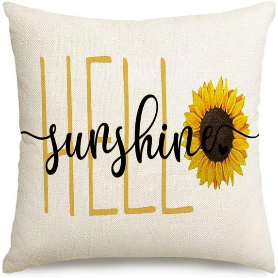 Spring Summer Decorations Throw Pillow Covers 18x18 Yellow and White Throw Pillow Covers for Couch,Hello Sunshine Square Cushion Case for Couch Sunflower Decorations Polyester