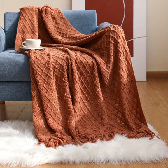 Spring Summer Diamond Throw Blanket with Fringe Soft Acrylic Textured Decorative Blanket for Couch Bed Sofa Home Decor 50x60 60x80 Inches