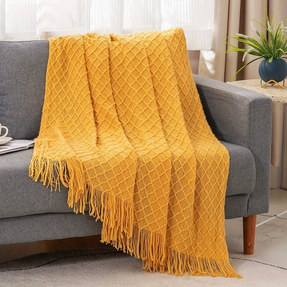 Spring Summer Diamond Throw Blanket with Fringe Soft Acrylic Textured Decorative Blanket for Couch Bed Sofa Home Decor 50x60 60x80 Inches