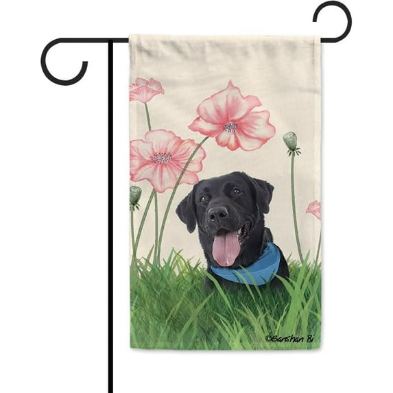 Spring Summer Dog Decor Garden Flag Labrador Lotus Flowers Outside Banner for Yard Farmhouse Double Side 12.5x18 Inch