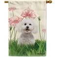 thumbnail image 1 of Spring Summer Dog Decor House Flag Bichon Frise Lotus Flowers Outside Banner for Yard Farmhouse Double Side 28x40 Inch, 1 of 5