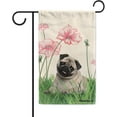thumbnail image 1 of Spring Summer Dog Decorative Garden Flag Pug Lotus Flowers Outside Banner for Yard Farmhouse Double Side 12.5x18 Inch, 1 of 6