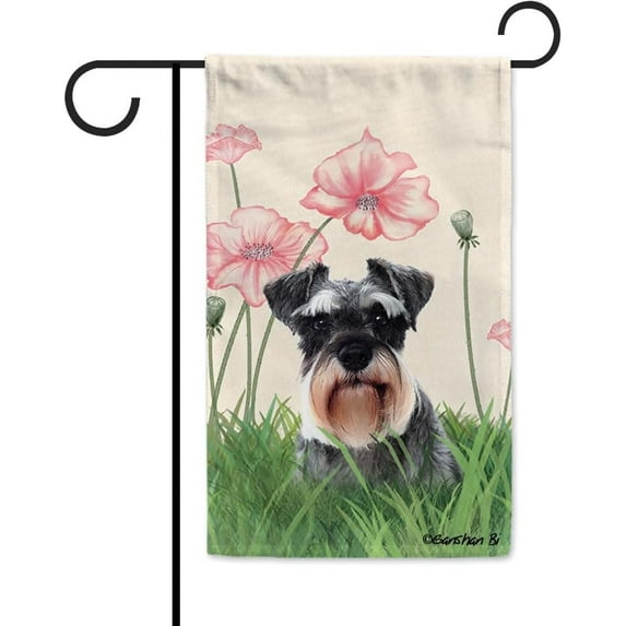 Spring Summer Dog Decorative Garden Flag Schnauzer Lotus Flowers Outside Banner for Yard Farmhouse Double Side 12.5x18 Inch