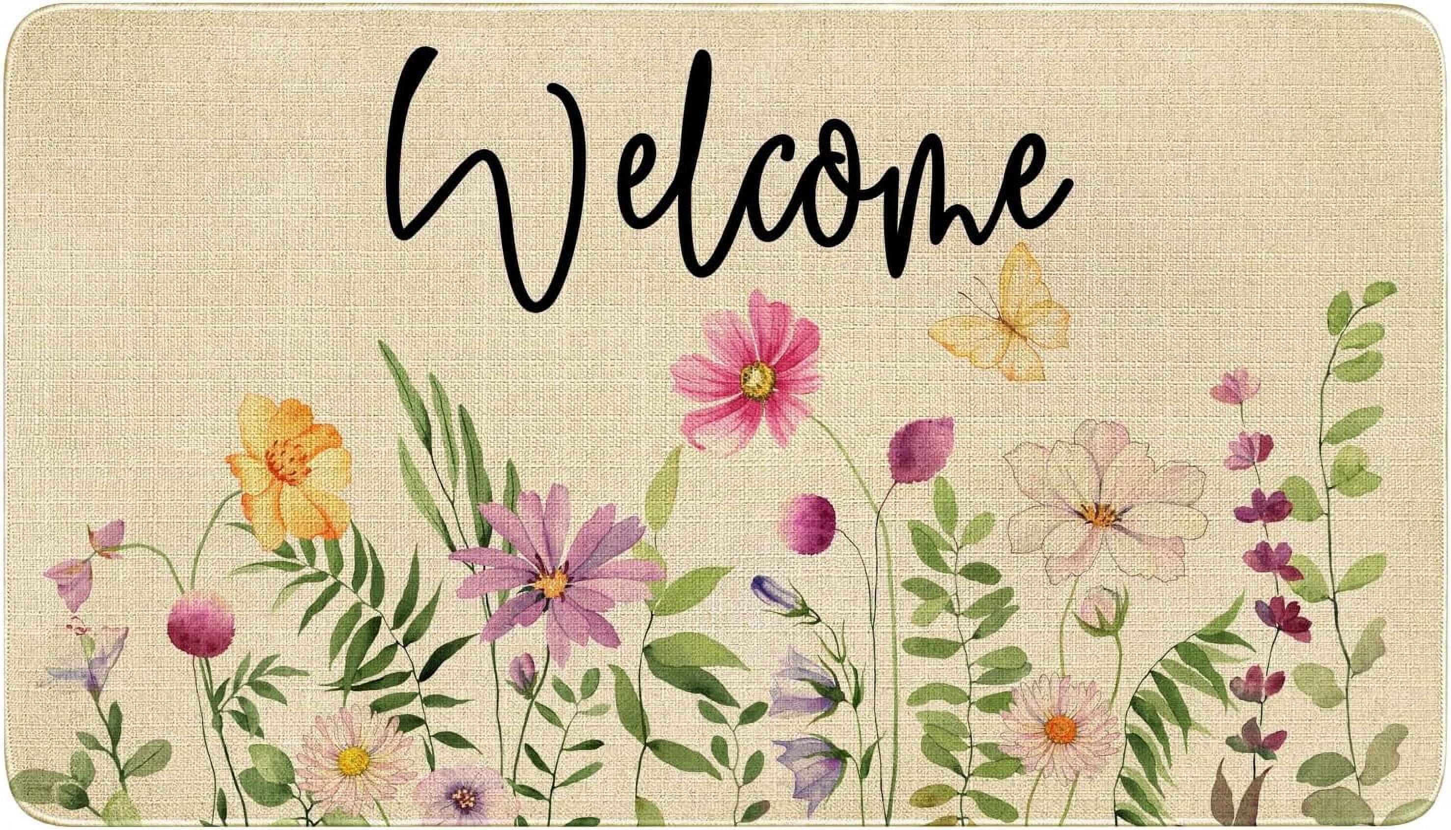 Spring Summer Door Mat,Flower Floral Butterfly Indoor Outdoor Non-Slip ...