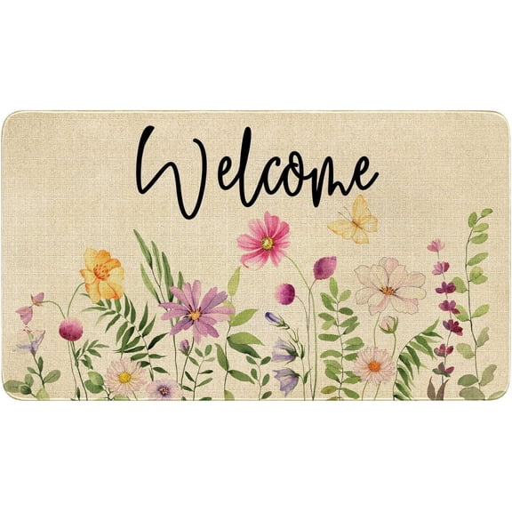 Spring Summer Door Mat,Flower Floral Butterfly Indoor Outdoor Non-Slip Doormat,Entryway Front Porch Farmhouse Spring Welcome Door Mat Colorful for Entrance Decor,30" x 17"