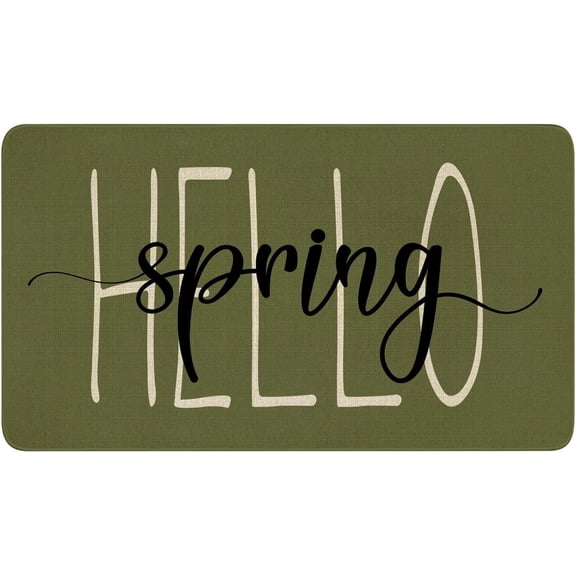 Spring Summer Door Mat,Green Hello Spring Indoor Outdoor Non-Slip Doormat,Entryway Front Porch Farmhouse Spring Welcome Door Mat Colorful for Entrance Decor,30" x 17"