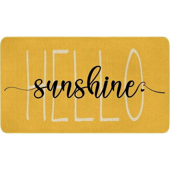 Spring Summer Door Mat,Yellow Hello Sunshine Indoor Outdoor Non-Slip Doormat,Entryway Front Porch Farmhouse Spring Welcome Door Mat for Entrance Decor,30" x 17"
