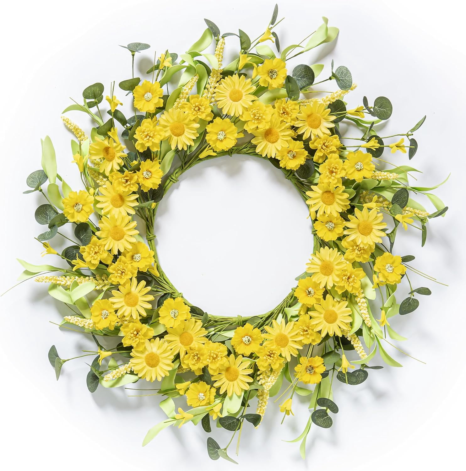 Spring Summer Door Wreath 20 Inch Yellow Daisies/Forsythia Flowers with ...