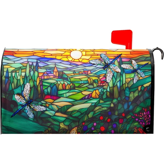 Spring Summer Dragonflies Mailbox Covers Magnetic Large Size 25x21 Inch Spring Flowers Mail Box Cover Farmhouse Abstract Floral Mailbox Wraps Post Letter Box Cover for Home Garden Yard Decora