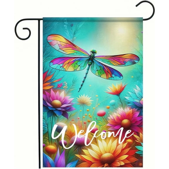 Spring Summer Dragonfly Garden Flag 12x18 Inch Double Sided Colorful Flower Yard Lawn Porch Patio Outdoor Decorative Banner