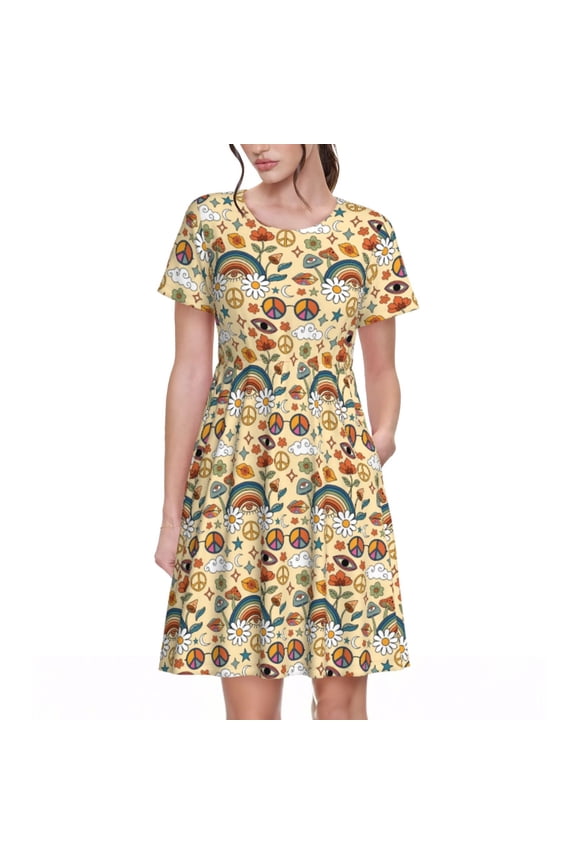 Spring Summer Dresses for Women 2025 - 70s Hippie Style Wedding Guest Dresses, Beach Vacation Clothes, Hawaiian Sundresses Casual Short Sleeve Dress for Women with Pockets