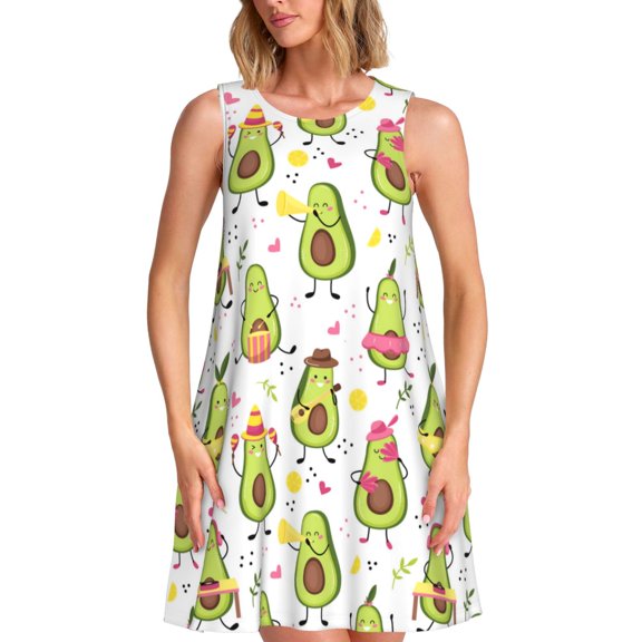 Spring Summer Dresses for Women 2025 - Avocado Playing Music Swimsuit Coverup Sundresses for Women, Beach Vacation Clothes for Women, Hawaiian Tshirt Dresses for Women