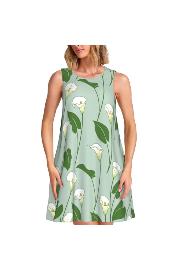 Spring Summer Dresses for Women 2025 - Beautiful Calla Lily Flowers Swimsuit Coverup Sundresses for Women, Beach Vacation Clothes for Women, Hawaiian Tshirt Dresses for Women