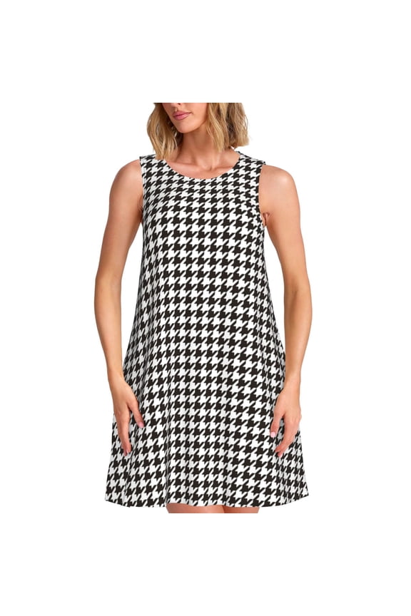 Spring Summer Dresses for Women 2025 - Houndstooth Black And White Swimsuit Coverup Sundresses for Women, Beach Vacation Clothes for Women, Hawaiian Tshirt Dresses for Women