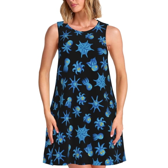 Spring Summer Dresses for Women 2025 - Blue Octopus Swimsuit Coverup Sundresses for Women, Beach Vacation Clothes for Women, Hawaiian Tshirt Dresses for Women