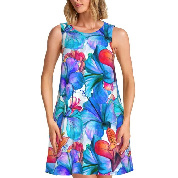 Spring Summer Dresses for Women 2025 - Bright Flowers Swimsuit Coverup Sundresses for Women, Beach Vacation Clothes for Women, Hawaiian Tshirt Dresses for Women