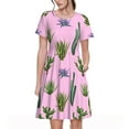 thumbnail image 1 of Spring Summer Dresses for Women 2025 - Cactus Aloe Vera Wedding Guest Dresses, Beach Vacation Clothes, Hawaiian Sundresses Casual Short Sleeve Dress for Women with Pockets, 1 of 7