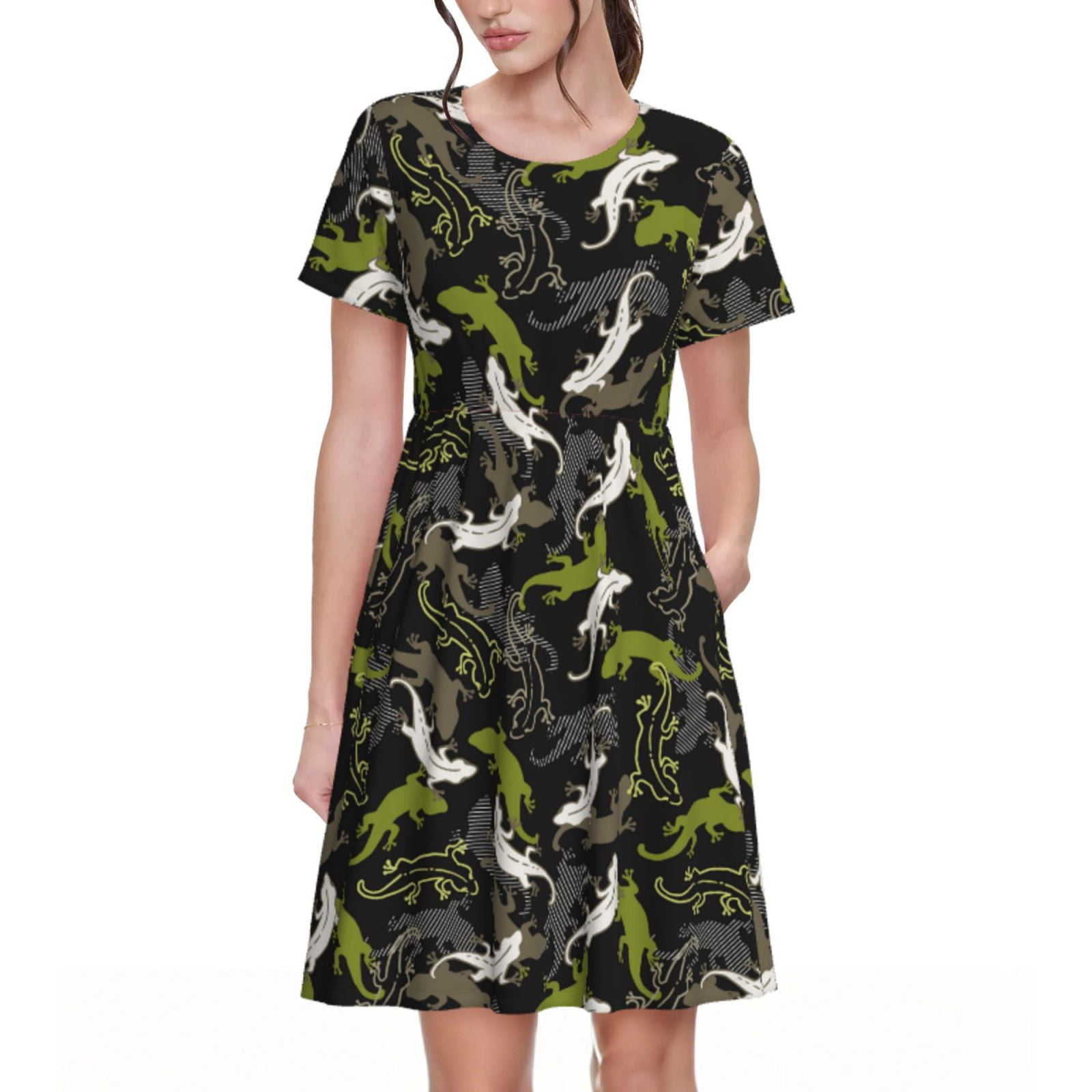 Spring Summer Dresses for Women 2025 - Cartoon Cute Lizard Gecko Green ...