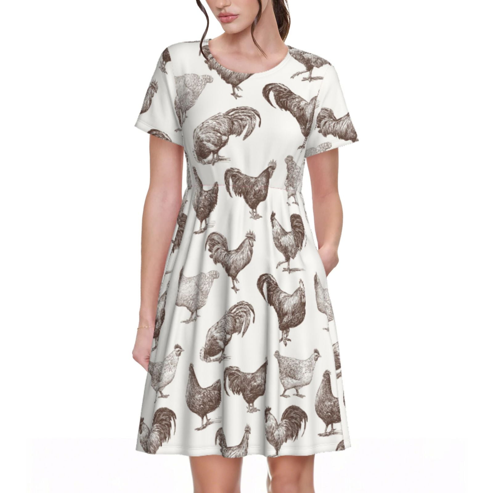 ODAWA Women's Sleeveless Summer Dress - Soft Loose Fit With Pockets, Chickens Floral Print, Casual Home & Outing Dress - View #6