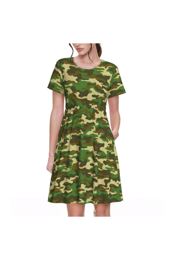 Spring Summer Dresses for Women 2025 - Classic Green Camo Wedding Guest Dresses, Beach Vacation Clothes, Hawaiian Sundresses Casual Short Sleeve Dress for Women with Pockets