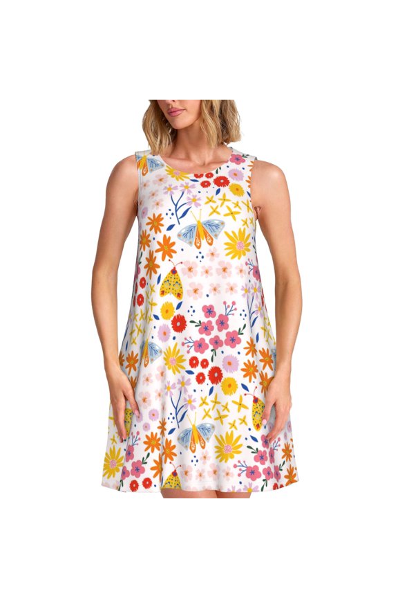 Spring Summer Dresses for Women 2025 - Colorful Floral Swimsuit Coverup Sundresses for Women, Beach Vacation Clothes for Women, Hawaiian Tshirt Dresses for Women