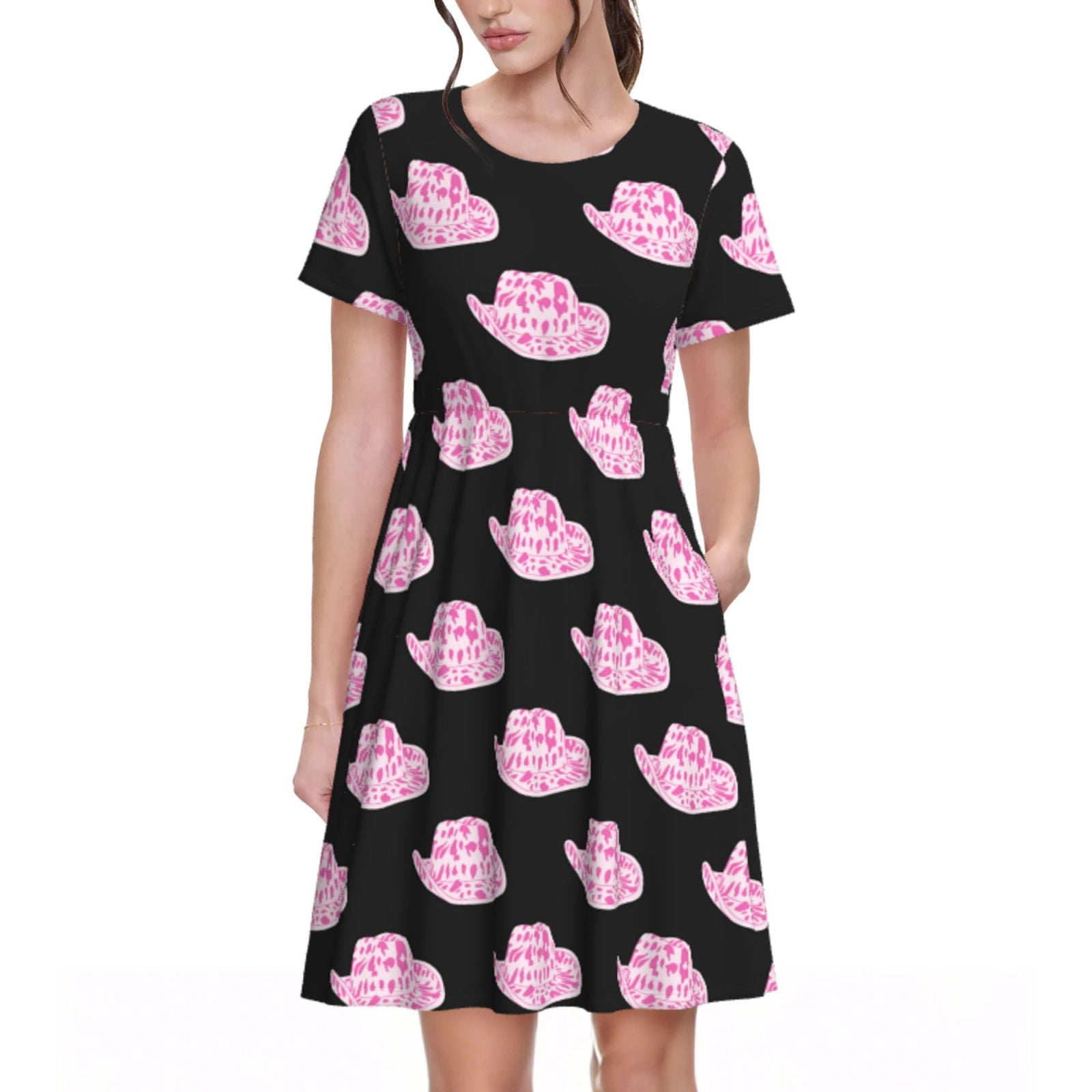 Women’s Floral Sundress – Black XL, Short Sleeve, V-Neck, Lightweight Rayon Summer Dress - View #4