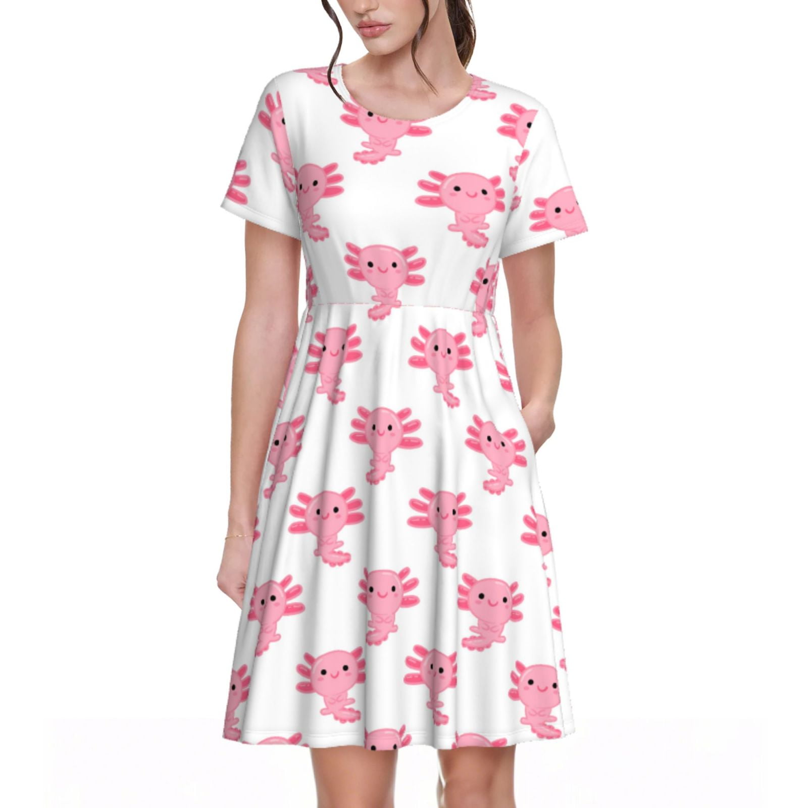 Spring Summer Dresses for Women 2025 - Cute Axolotl Pink Beach Vacation ...